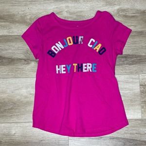 Wonder Nation Girl's Pink Multi Short Sleeve "Bonjour Ciao Hey There" Tee sz L